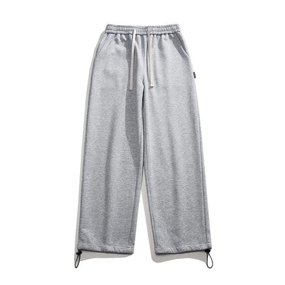 Drawstring Ankle-tied Loose Straight Sweatpants in light gray, black, and flower white colors
