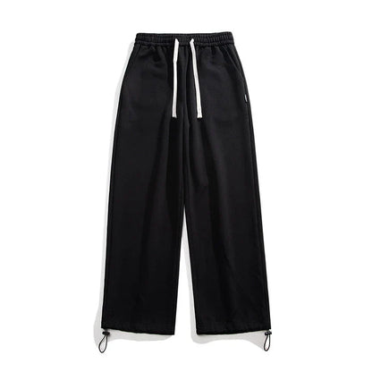 Drawstring Ankle-tied Loose Straight Sweatpants in light gray, black, and flower white colors