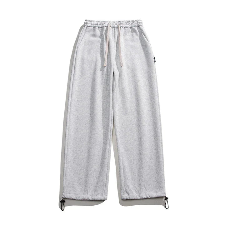 Drawstring Ankle-tied Loose Straight Sweatpants in light gray, black, and flower white colors