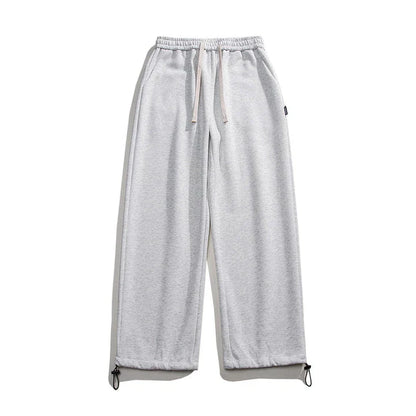 Drawstring Ankle-tied Loose Straight Sweatpants in light gray, black, and flower white colors