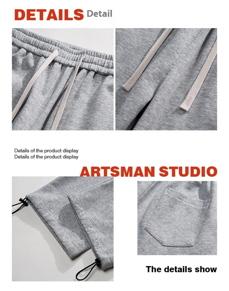 Drawstring Ankle-tied Loose Straight Sweatpants in light gray, black, and flower white colors