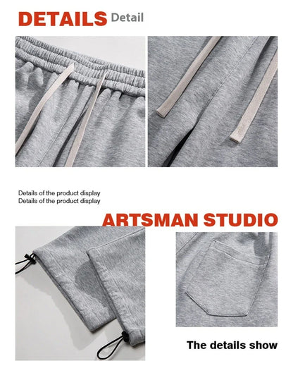 Drawstring Ankle-tied Loose Straight Sweatpants in light gray, black, and flower white colors