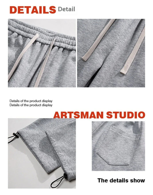 Drawstring Ankle-tied Loose Straight Sweatpants in light gray, black, and flower white colors