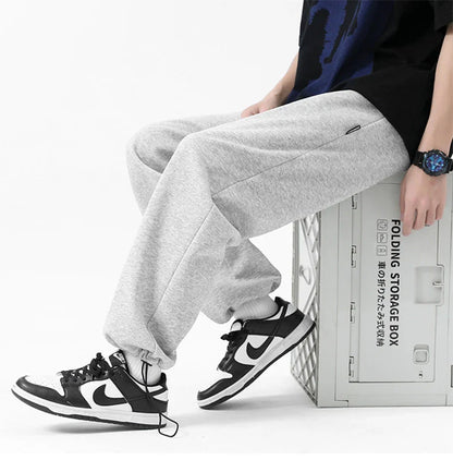 Drawstring Ankle-tied Loose Straight Sweatpants in light gray, black, and flower white colors