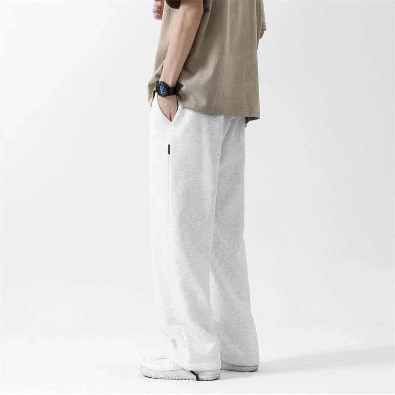 Drawstring Ankle-tied Loose Straight Sweatpants in light gray, black, and flower white colors