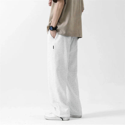 Drawstring Ankle-tied Loose Straight Sweatpants in light gray, black, and flower white colors