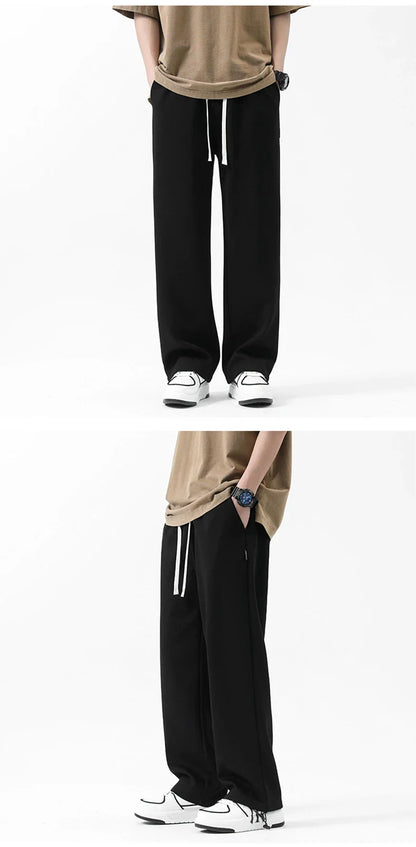 Drawstring Ankle-tied Loose Straight Sweatpants in light gray, black, and flower white colors
