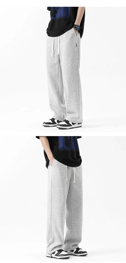 Drawstring Ankle-tied Loose Straight Sweatpants in light gray, black, and flower white colors