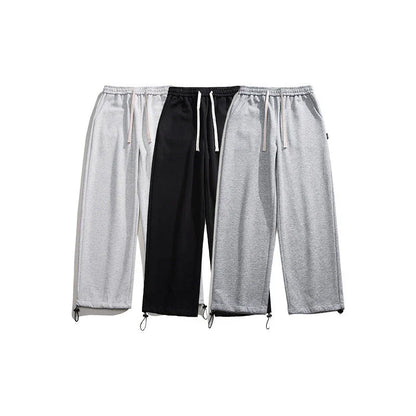 Drawstring Ankle-tied Loose Straight Sweatpants in light gray, black, and flower white colors