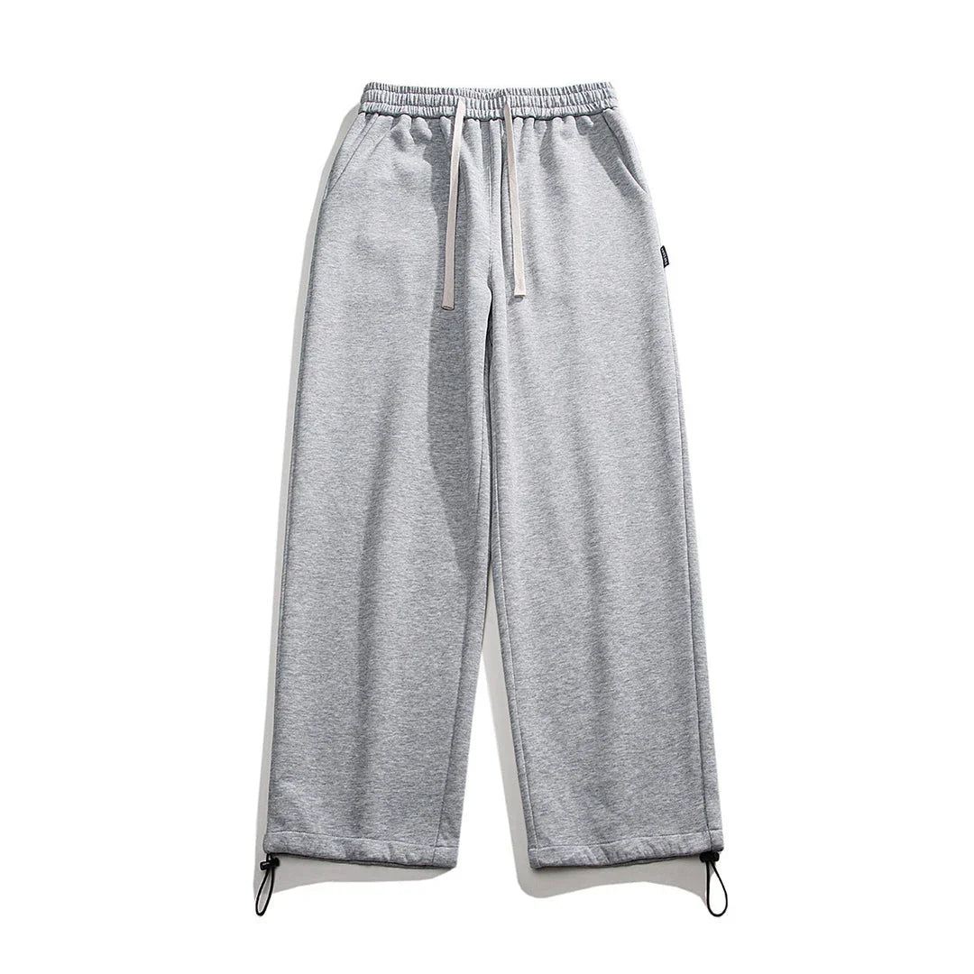 Drawstring Ankle-tied Loose Straight Sweatpants in light gray, black, and flower white colors