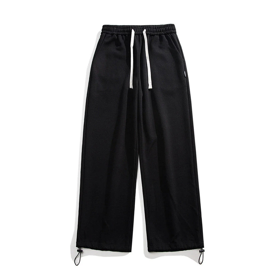 Drawstring Ankle-tied Loose Straight Sweatpants in light gray, black, and flower white colors