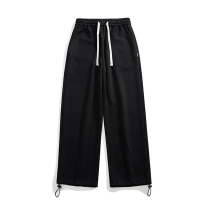 Drawstring Ankle-tied Loose Straight Sweatpants in light gray, black, and flower white colors