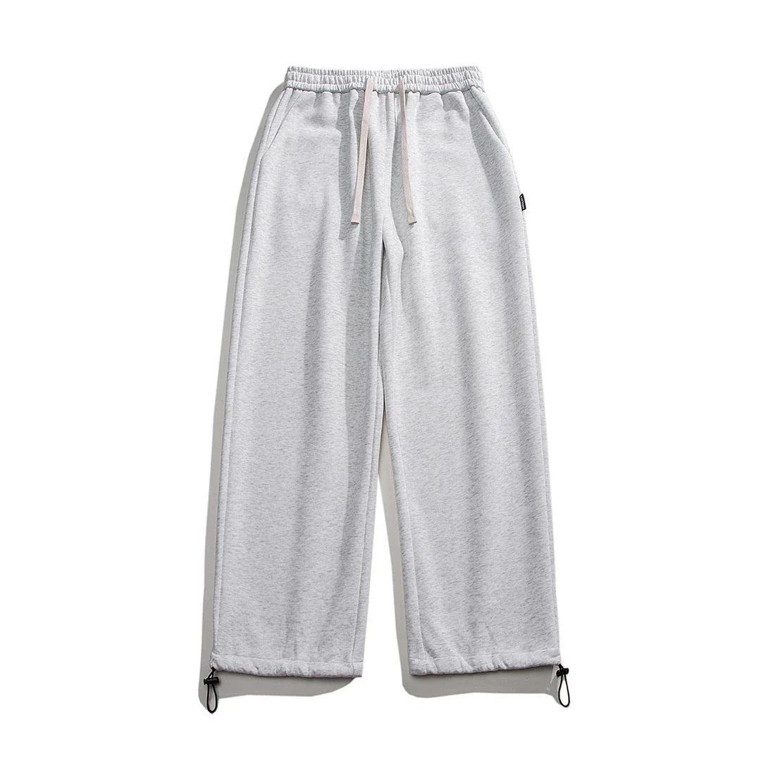 Drawstring Ankle-tied Loose Straight Sweatpants in light gray, black, and flower white colors