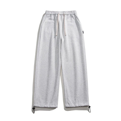 Drawstring Ankle-tied Loose Straight Sweatpants in light gray, black, and flower white colors