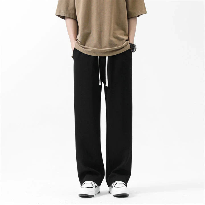 Drawstring Ankle-tied Loose Straight Sweatpants in light gray, black, and flower white colors