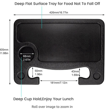 Car Travel Eating Table Laptop Desk for Tesla Model 3, X, S, Y - Secure steering wheel mount, integrated cup holder, durable ABS construction