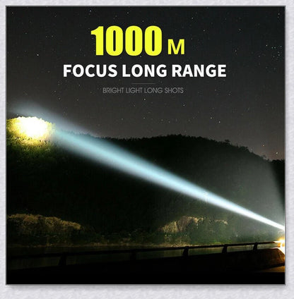 Ultra-bright Shadowhawk Flashlight with 90,000 lumens of power, aviation-grade aluminum alloy construction, and adjustable brightness settings for outdoor activities and emergency use.