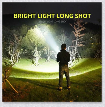 Ultra-bright Shadowhawk Flashlight with 90,000 lumens of power, aviation-grade aluminum alloy construction, and adjustable brightness settings for outdoor activities and emergency use.