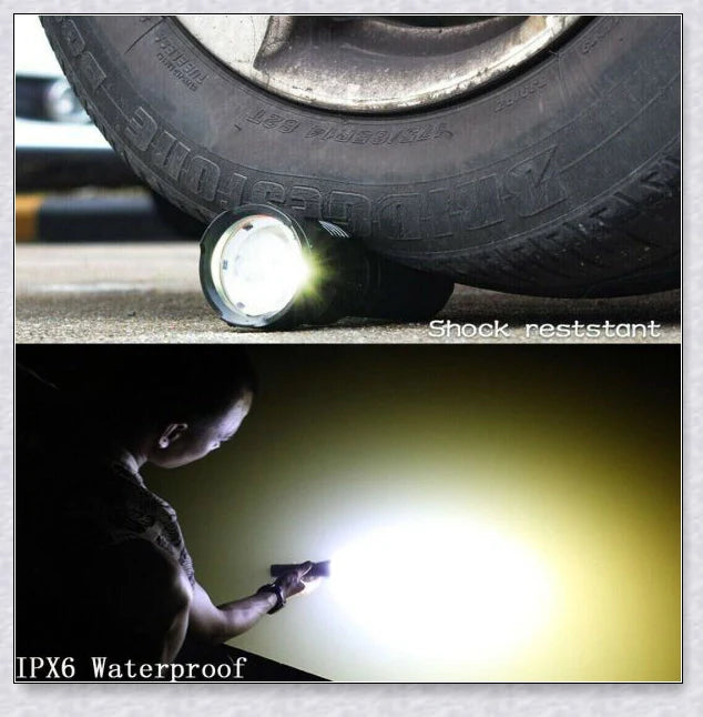 Ultra-bright Shadowhawk Flashlight with 90,000 lumens of power, aviation-grade aluminum alloy construction, and adjustable brightness settings for outdoor activities and emergency use.