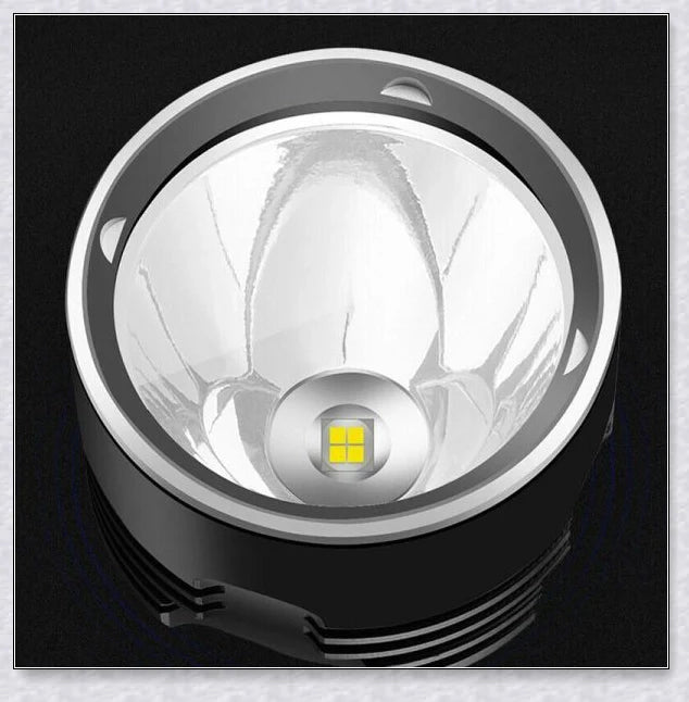 Ultra-bright Shadowhawk Flashlight with 90,000 lumens of power, aviation-grade aluminum alloy construction, and adjustable brightness settings for outdoor activities and emergency use.