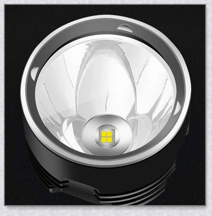 Ultra-bright Shadowhawk Flashlight with 90,000 lumens of power, aviation-grade aluminum alloy construction, and adjustable brightness settings for outdoor activities and emergency use.