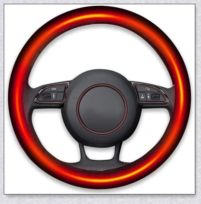 Plush, heated steering wheel cover providing warmth and comfort for cold weather driving