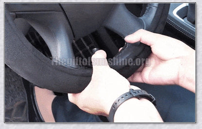 Plush, heated steering wheel cover providing warmth and comfort for cold weather driving