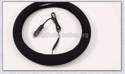 Plush, heated steering wheel cover providing warmth and comfort for cold weather driving