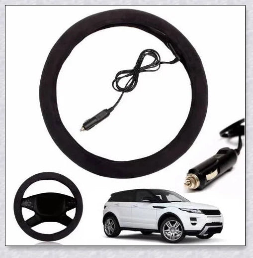 Plush, heated steering wheel cover providing warmth and comfort for cold weather driving