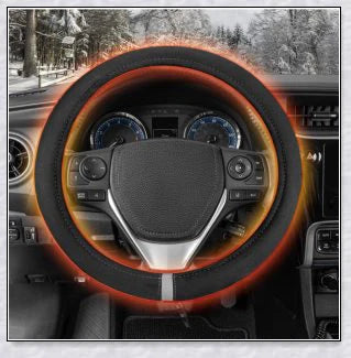 Plush, heated steering wheel cover providing warmth and comfort for cold weather driving
