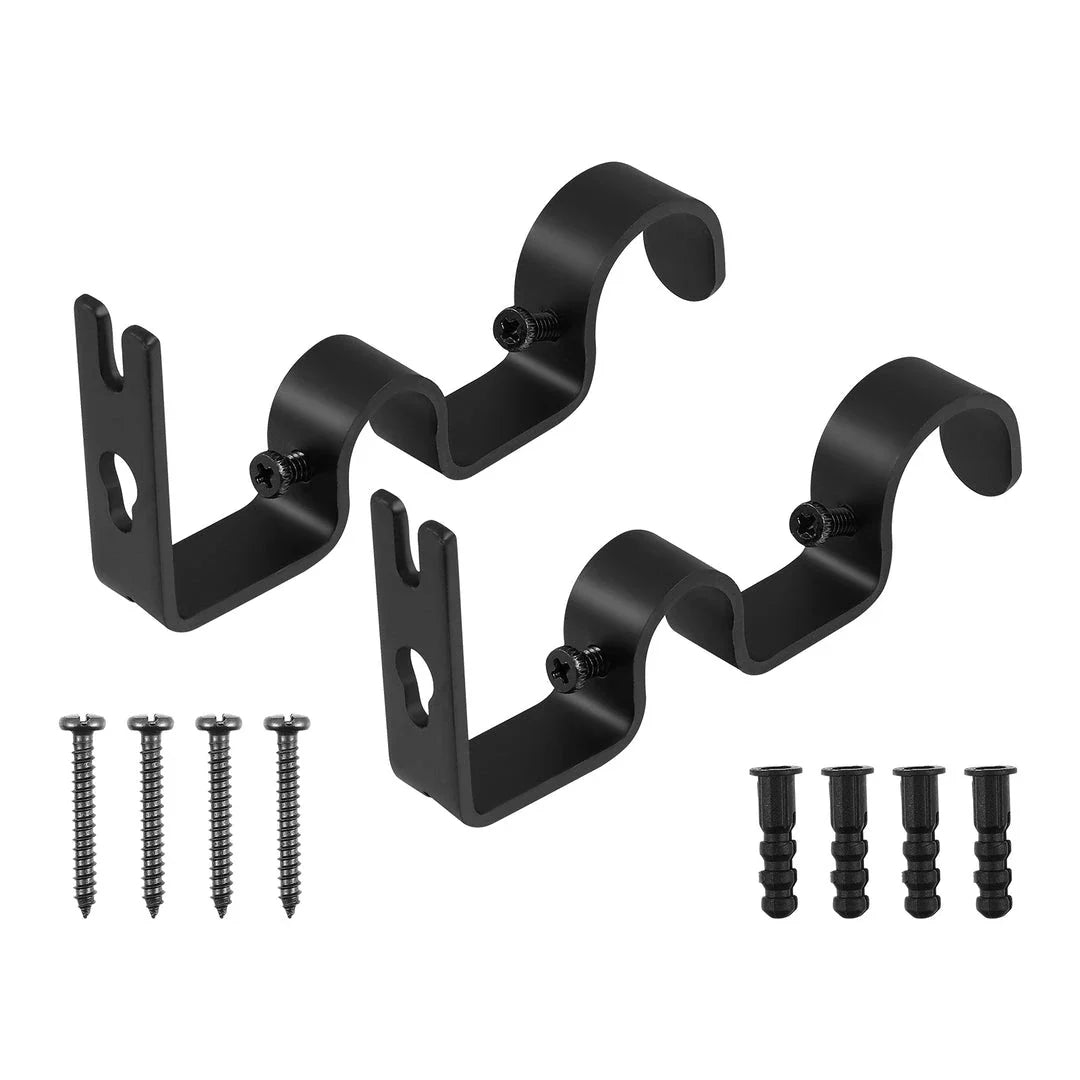 Premium double curtain rod brackets in sleek black finish for elegant window decor