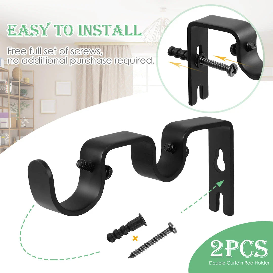 Premium double curtain rod brackets in sleek black finish for elegant window decor