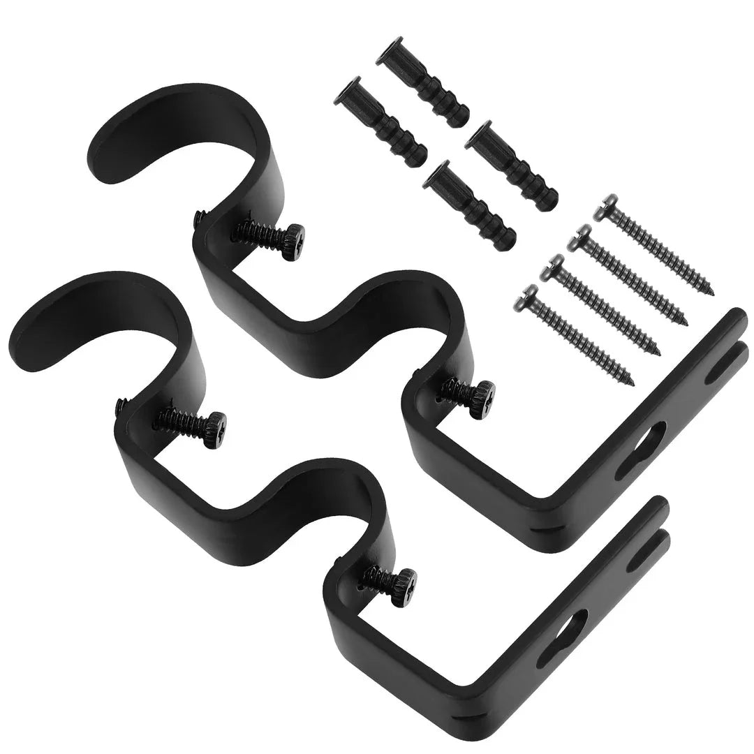 Premium double curtain rod brackets in sleek black finish for elegant window decor
