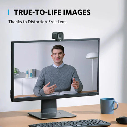 2K Ultra HD webcam with noise-cancelling microphones and privacy cover for professional-grade video conferencing