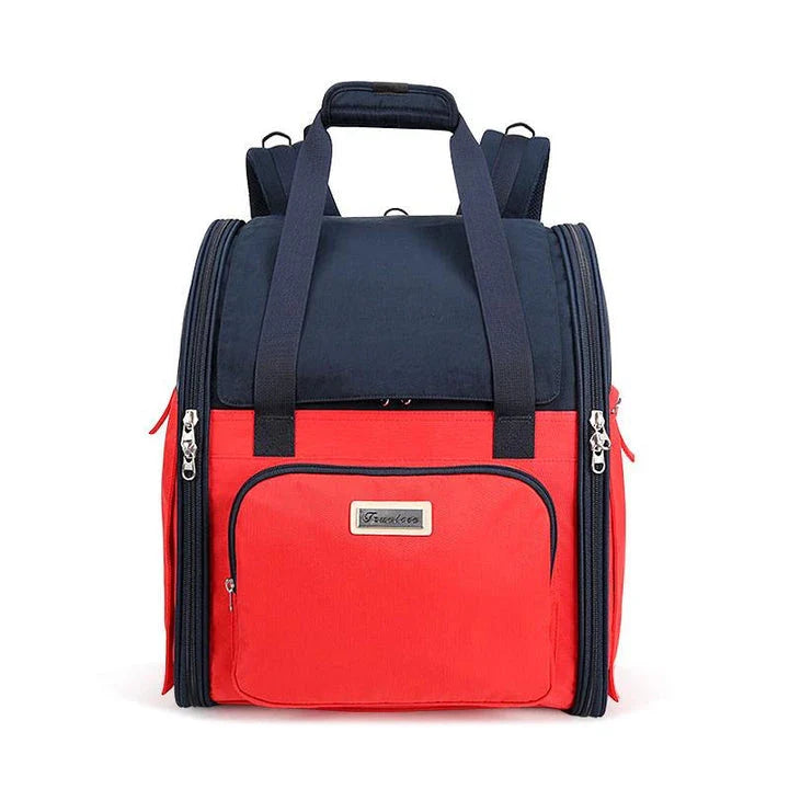 A stylish and functional pet backpack made of eco-friendly materials, designed for comfortable and secure travel with your furry companion.