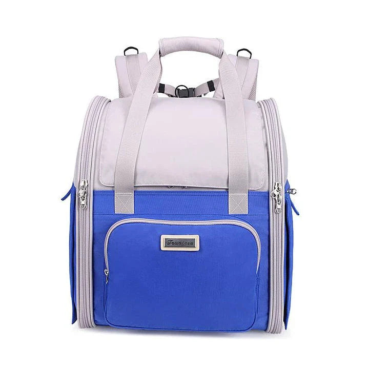 A stylish and functional pet backpack made of eco-friendly materials, designed for comfortable and secure travel with your furry companion.