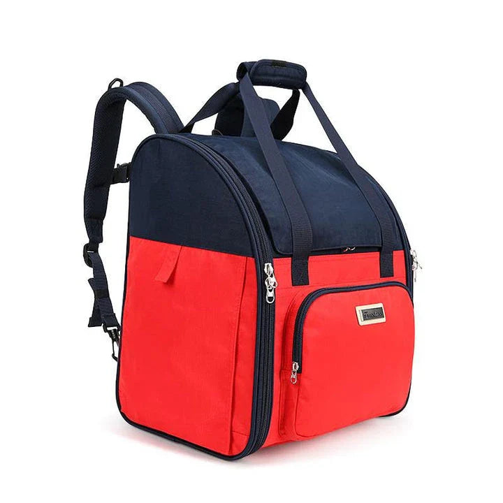 A stylish and functional pet backpack made of eco-friendly materials, designed for comfortable and secure travel with your furry companion.