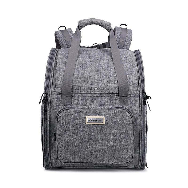 A stylish and functional pet backpack made of eco-friendly materials, designed for comfortable and secure travel with your furry companion.