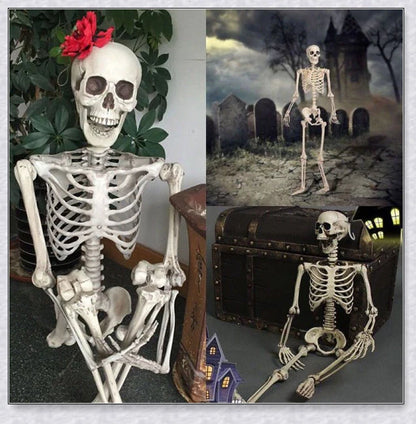 Lifelike 5-foot Halloween skeleton decoration with realistic bone-like finish and flexible joints for customizable spooky poses