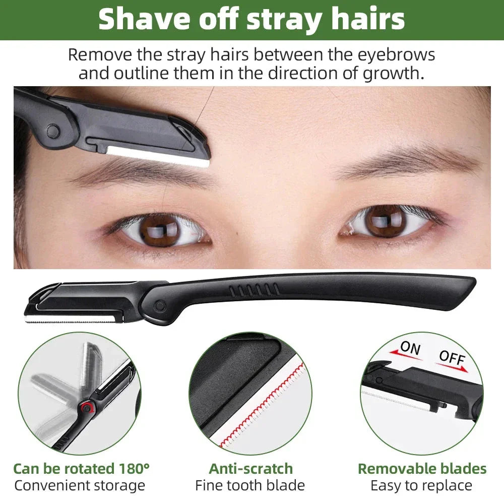 Professional Eyebrow Trimmer Set with Stainless Steel Blades and Full-Size Tweezers for Precise Grooming