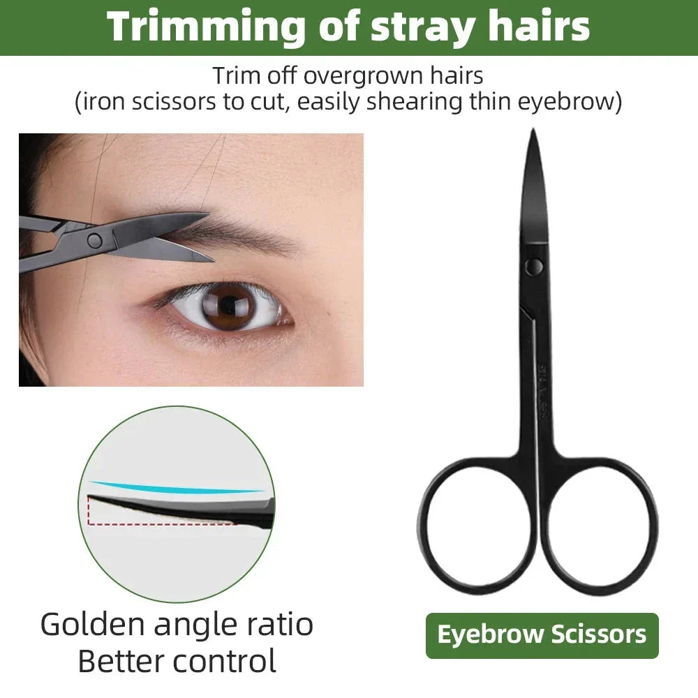 Professional Eyebrow Trimmer Set with Stainless Steel Blades and Full-Size Tweezers for Precise Grooming