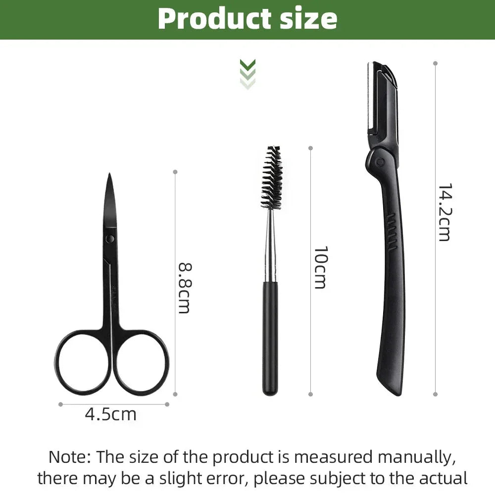 Professional Eyebrow Trimmer Set with Stainless Steel Blades and Full-Size Tweezers for Precise Grooming