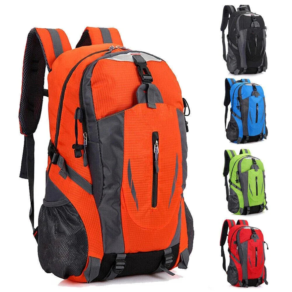 Premium 40L waterproof backpack with adjustable straps, side pockets, and breathable mesh back for outdoor adventures