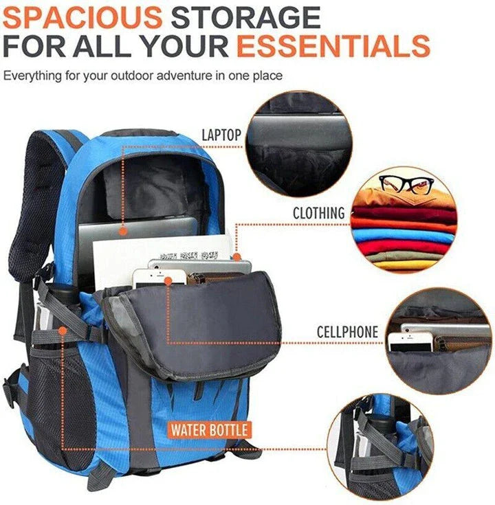 Premium 40L waterproof backpack with adjustable straps, side pockets, and breathable mesh back for outdoor adventures