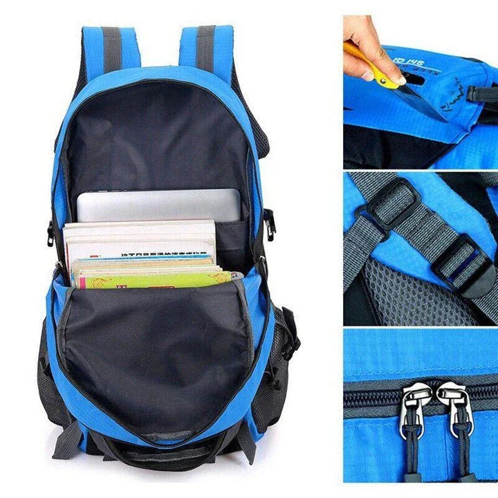 Premium 40L waterproof backpack with adjustable straps, side pockets, and breathable mesh back for outdoor adventures