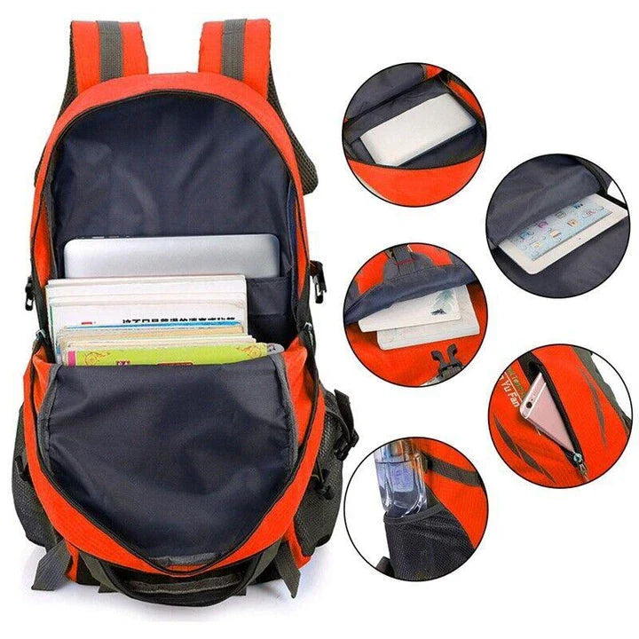 Premium 40L waterproof backpack with adjustable straps, side pockets, and breathable mesh back for outdoor adventures