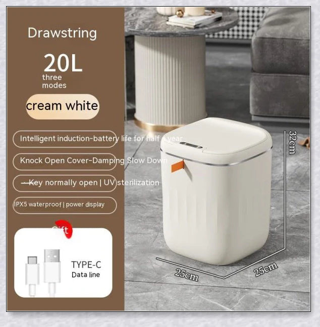 Smart Trash Can with Automatic Lid, Waterproof, UV Sterilization, and Deodorization Features for Bedroom and Living Room