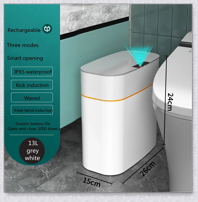 Smart Trash Can with Automatic Lid, Waterproof, UV Sterilization, and Deodorization Features for Bedroom and Living Room