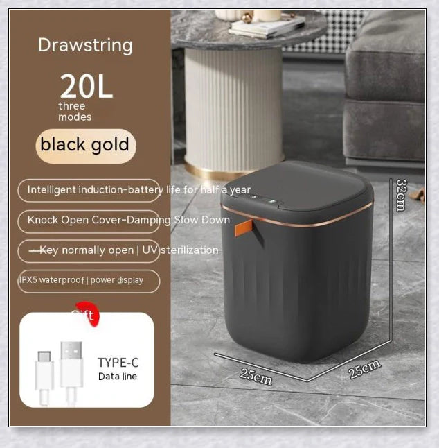 Smart Trash Can with Automatic Lid, Waterproof, UV Sterilization, and Deodorization Features for Bedroom and Living Room