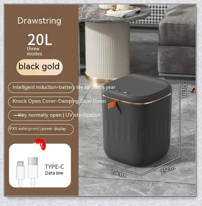 Smart Trash Can with Automatic Lid, Waterproof, UV Sterilization, and Deodorization Features for Bedroom and Living Room